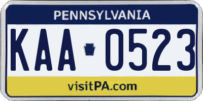 PA license plate KAA0523