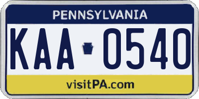 PA license plate KAA0540