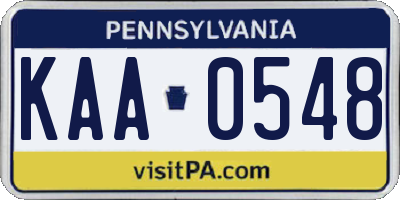 PA license plate KAA0548