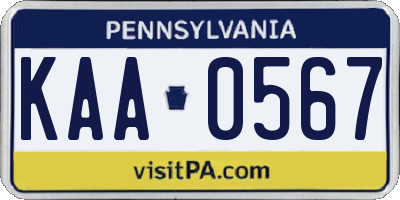 PA license plate KAA0567