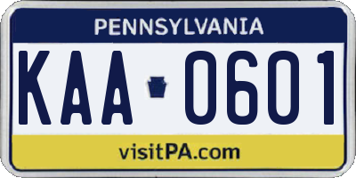 PA license plate KAA0601
