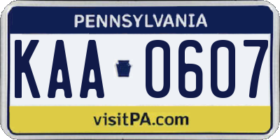 PA license plate KAA0607