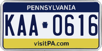 PA license plate KAA0616