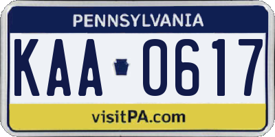 PA license plate KAA0617