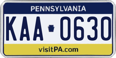 PA license plate KAA0630