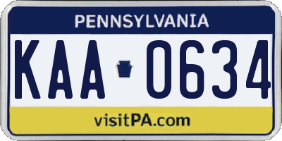 PA license plate KAA0634
