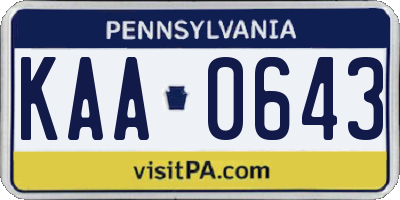 PA license plate KAA0643
