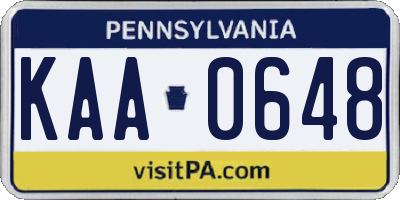PA license plate KAA0648
