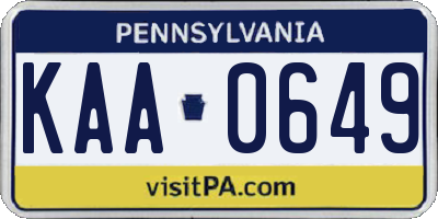 PA license plate KAA0649