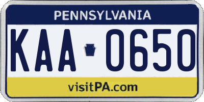 PA license plate KAA0650