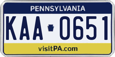 PA license plate KAA0651