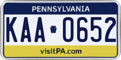PA license plate KAA0652