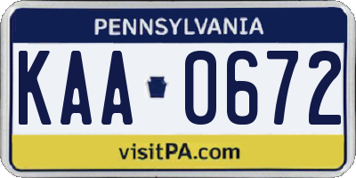 PA license plate KAA0672