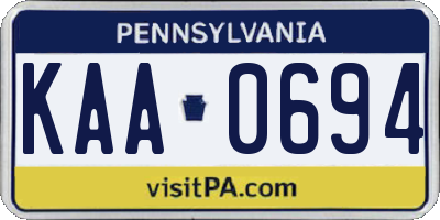 PA license plate KAA0694