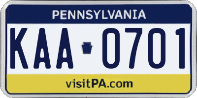 PA license plate KAA0701