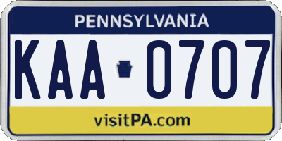 PA license plate KAA0707