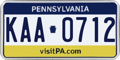 PA license plate KAA0712