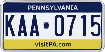 PA license plate KAA0715
