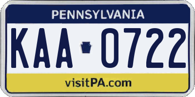 PA license plate KAA0722
