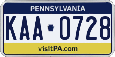 PA license plate KAA0728