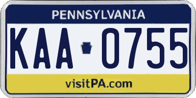 PA license plate KAA0755