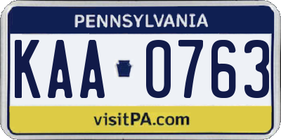 PA license plate KAA0763