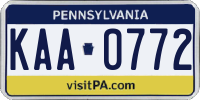 PA license plate KAA0772