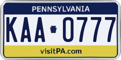 PA license plate KAA0777