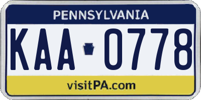 PA license plate KAA0778