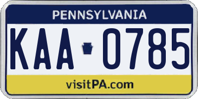 PA license plate KAA0785