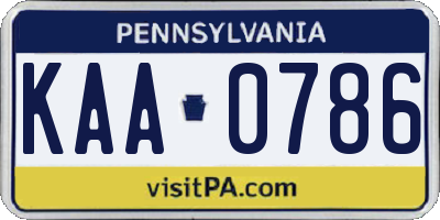 PA license plate KAA0786