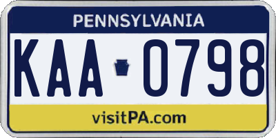 PA license plate KAA0798