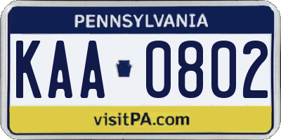 PA license plate KAA0802