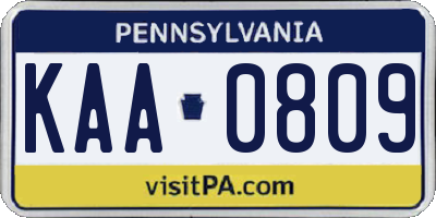PA license plate KAA0809