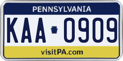 PA license plate KAA0909