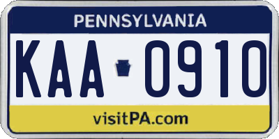 PA license plate KAA0910