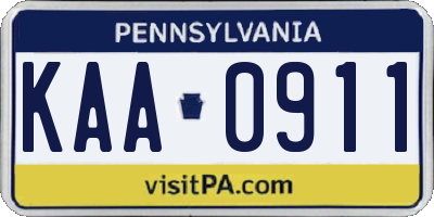 PA license plate KAA0911