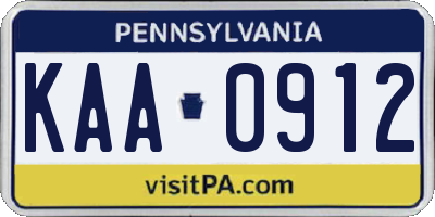 PA license plate KAA0912