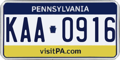 PA license plate KAA0916