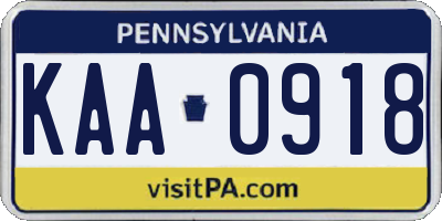 PA license plate KAA0918