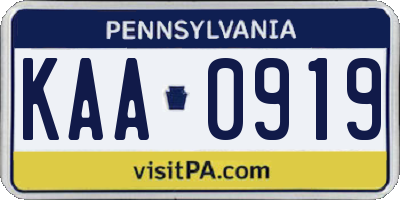 PA license plate KAA0919