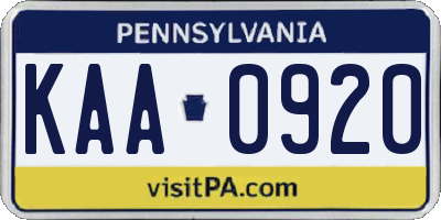 PA license plate KAA0920