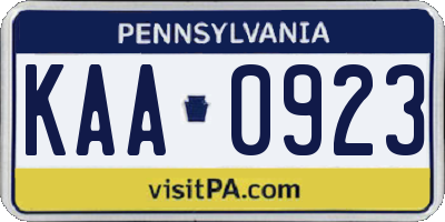PA license plate KAA0923
