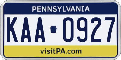 PA license plate KAA0927