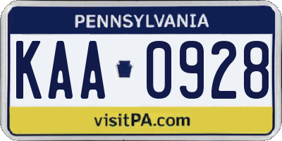 PA license plate KAA0928