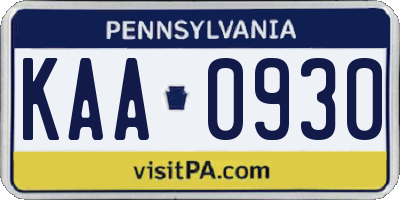 PA license plate KAA0930