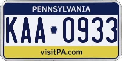 PA license plate KAA0933