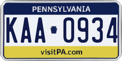 PA license plate KAA0934