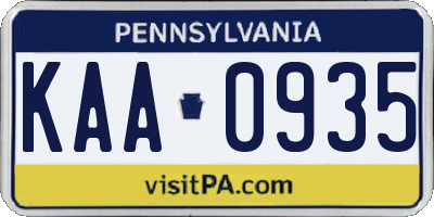 PA license plate KAA0935