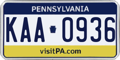 PA license plate KAA0936